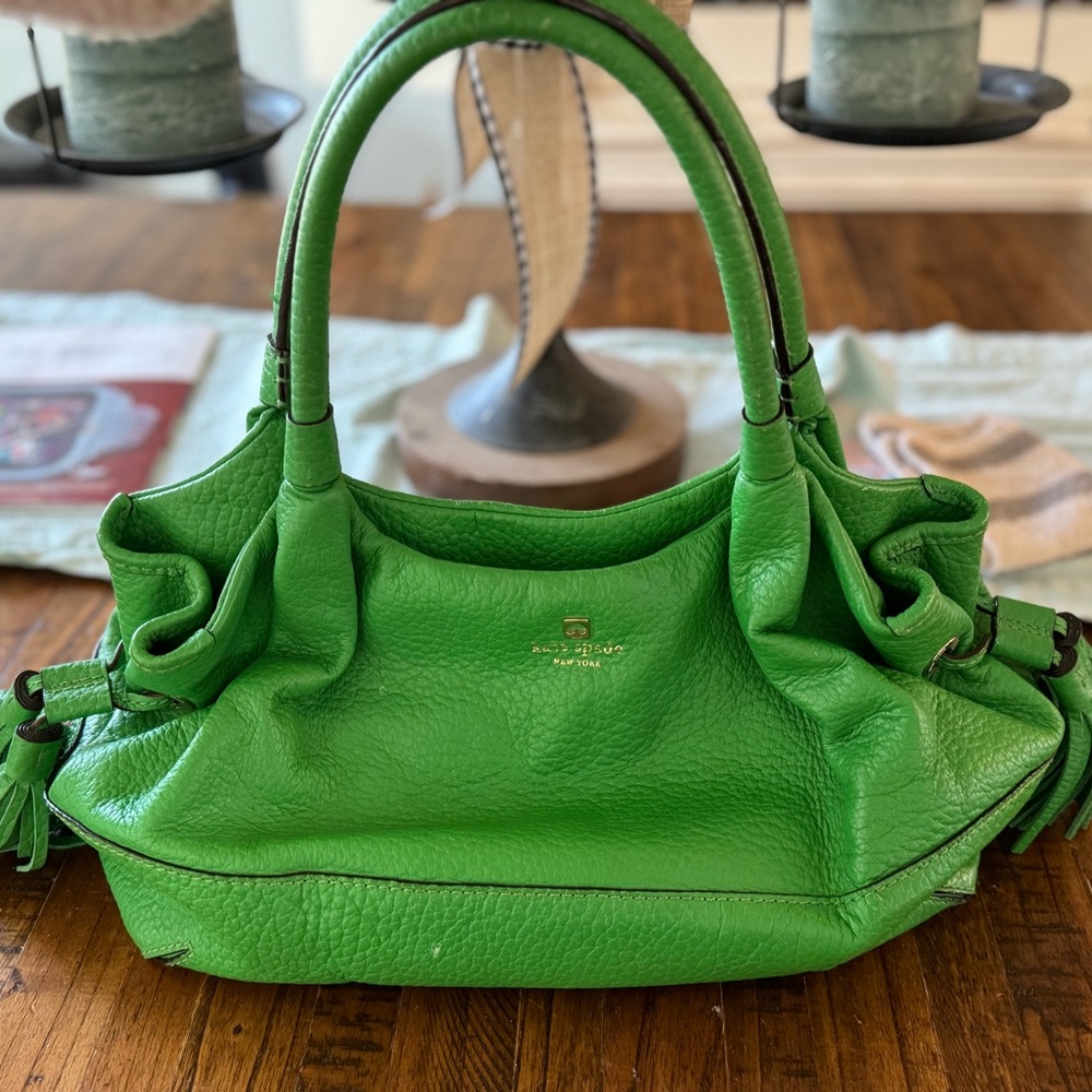 KATE SPADE GREEN LEATHER BAG LARGE.
